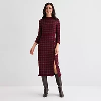 52seven Womens Long Sleeve Windowpane Midi Sweater Dress