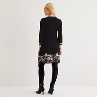 Jessica Howard Womens 3/4 Sleeve Bordered Sweater Dress