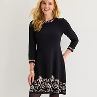 Jessica Howard Womens 3/4 Sleeve Bordered Sweater Dress