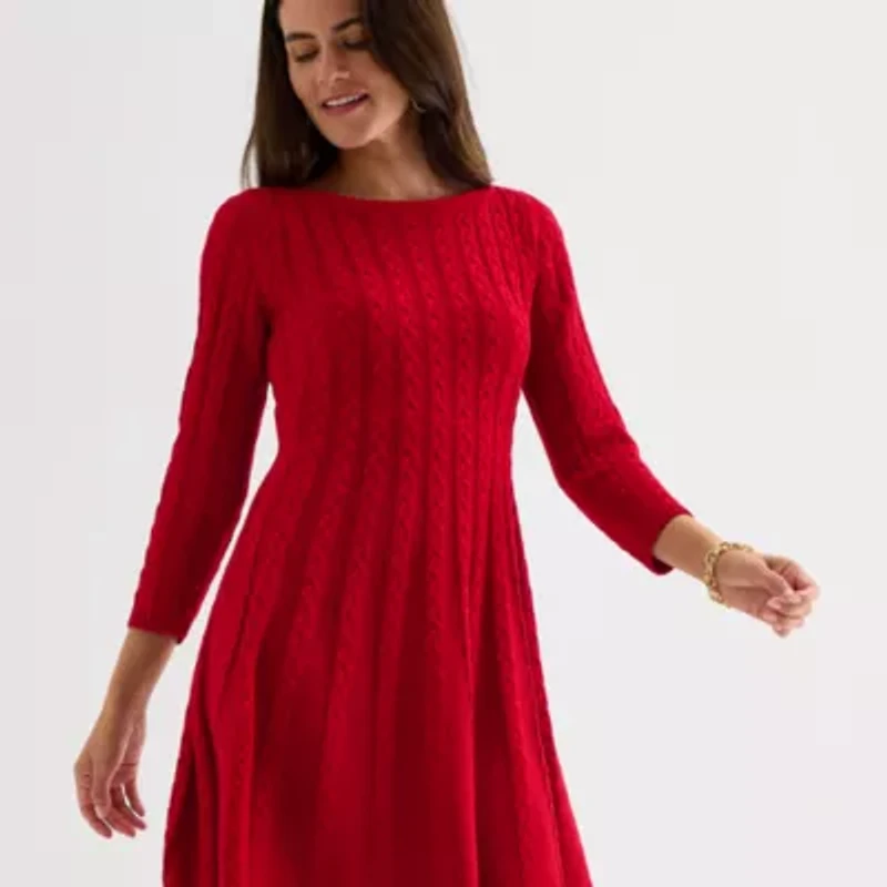 Jessica Howard Womens 3/4 Sleeve Sweater Dress