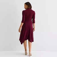 Perceptions Womens 3/4 Sleeve High-Low Fit + Flare Dress