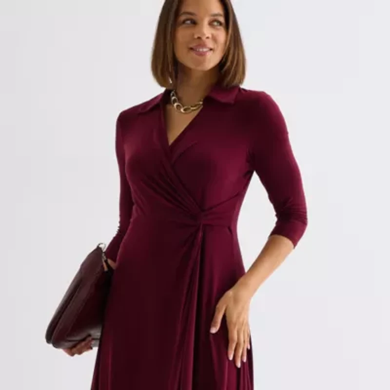 Perceptions Womens 3/4 Sleeve High-Low Fit + Flare Dress