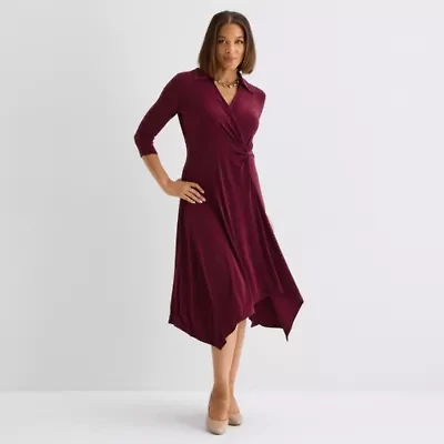 Perceptions Womens 3/4 Sleeve High-Low Fit + Flare Dress