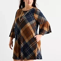 Jessica Howard Womens Plus 3/4 Sleeve Plaid Shift Dress