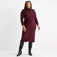 52seven Womens Plus 3/4 Sleeve Windowpane Midi Sweater Dress