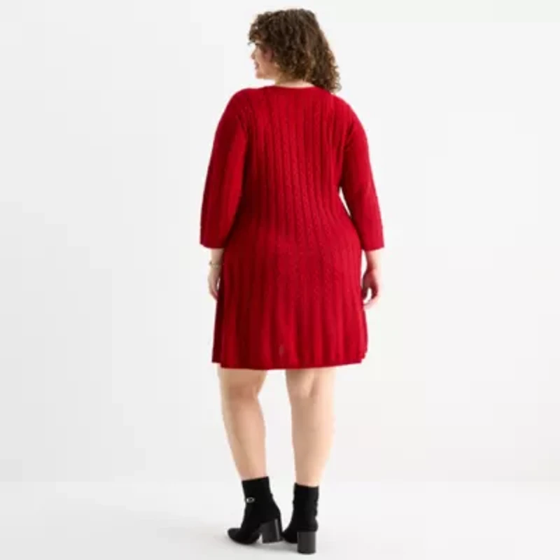 Jessica Howard Womens Plus 3/4 Sleeve Sweater Dress