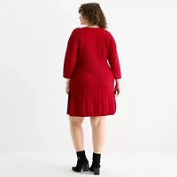 Jessica Howard Womens Plus 3/4 Sleeve Sweater Dress