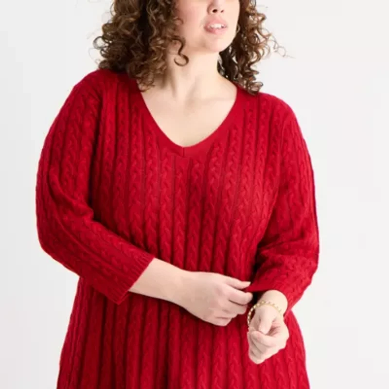 Jessica Howard Womens Plus 3/4 Sleeve Sweater Dress