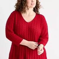 Jessica Howard Womens Plus 3/4 Sleeve Sweater Dress