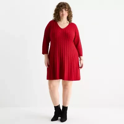 Jessica Howard Womens Plus 3/4 Sleeve Sweater Dress