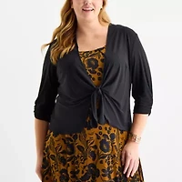 Perceptions Womens Floral Jacket Dress Plus