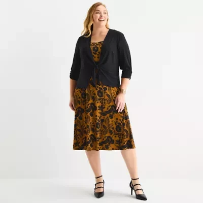 Perceptions Womens Floral Jacket Dress Plus
