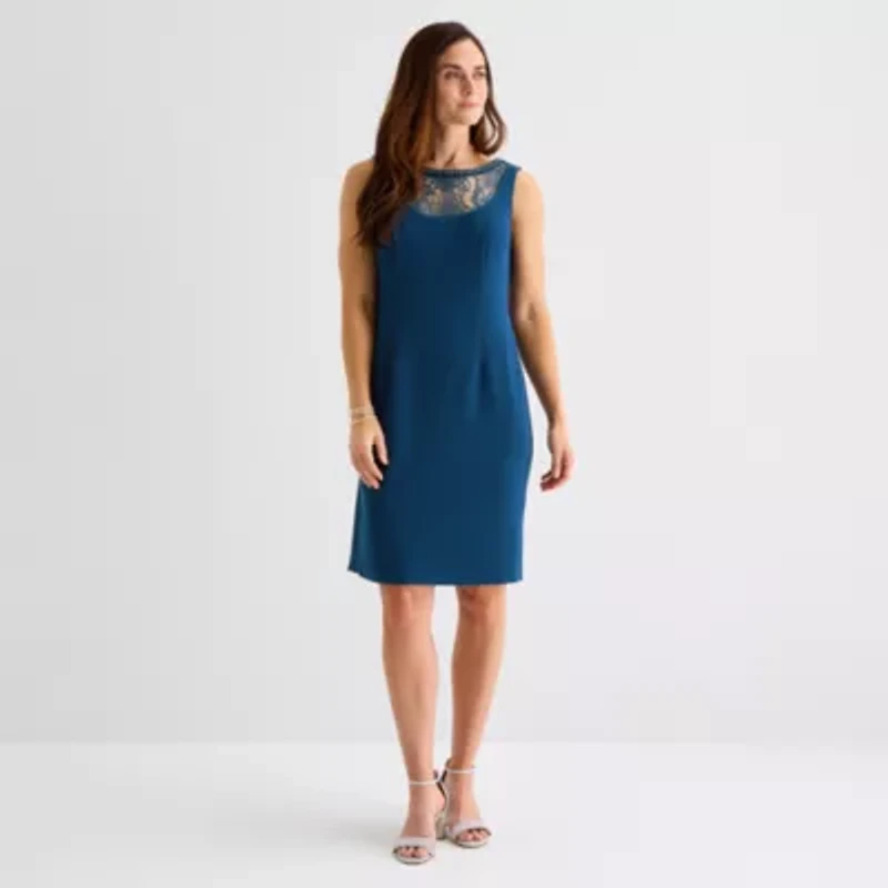Maya Brooke Womens Lace Pearl Trim Jacket Dress