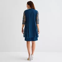 Maya Brooke Womens Lace Pearl Trim Jacket Dress