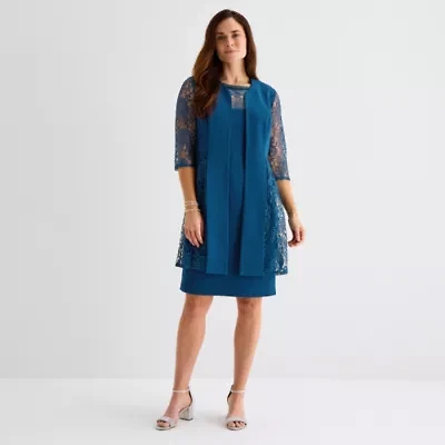 Maya Brooke Womens Lace Pearl Trim Jacket Dress