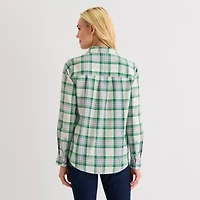 St. John's Bay Womens Cuffed Long Sleeve Relaxed Fit Button-Down Shirt