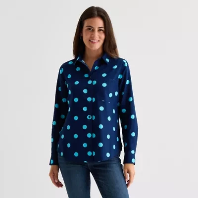 St. John's Bay Womens Long Sleeve Cuffed Relaxed Fit Button-Down Shirt
