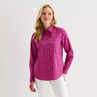 St. John's Bay Womens Cuffed Long Sleeve Relaxed Fit Button-Down Shirt
