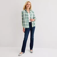 St. John's Bay Womens Cuffed Long Sleeve Relaxed Fit Button-Down Shirt
