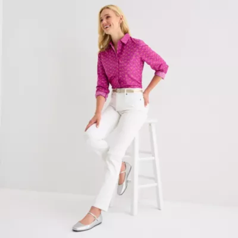 St. John's Bay Womens Cuffed Long Sleeve Relaxed Fit Button-Down Shirt