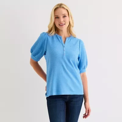 St. John's Bay Womens Henley Neck Elbow Sleeve Blouse