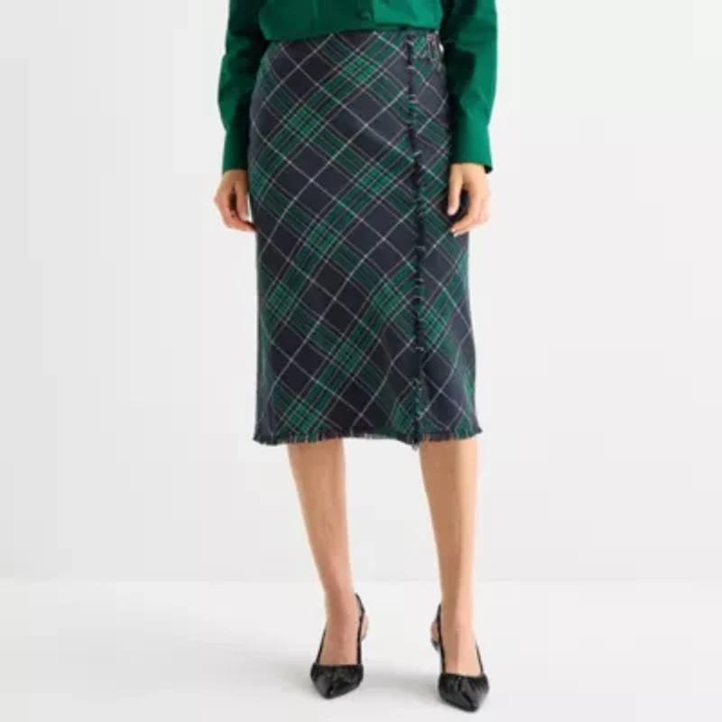 Liz Claiborne Womens Mid Rise Midi Wrap Skirt
