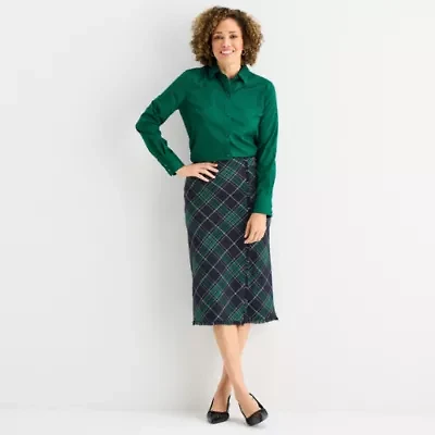 Liz Claiborne Womens Mid Rise Midi Wrap Skirt
