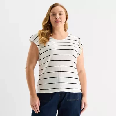Liz Claiborne Womens Plus Round Neck Short Sleeve T-Shirt