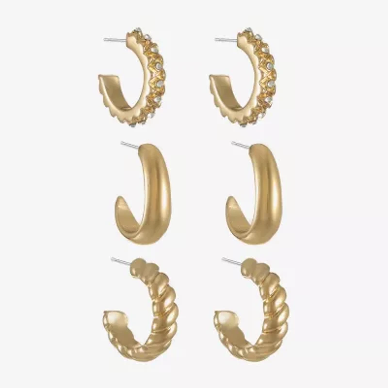 Liz Claiborne Twisted Huggie Hoop Womens Glass Hypoallergenic 3 Pair Earring Set