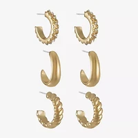 Liz Claiborne Twisted Huggie Hoop Womens Glass Hypoallergenic 3 Pair Earring Set