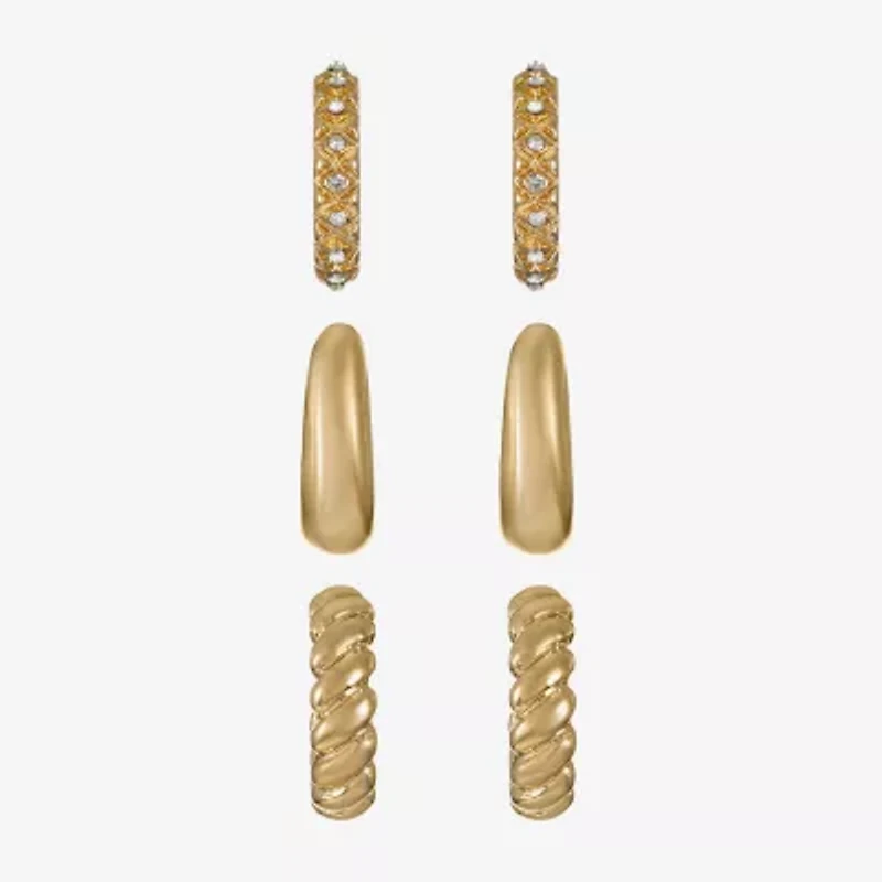 Liz Claiborne Twisted Huggie Hoop Womens Glass Hypoallergenic 3 Pair Earring Set