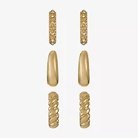 Liz Claiborne Twisted Huggie Hoop Womens Glass Hypoallergenic 3 Pair Earring Set