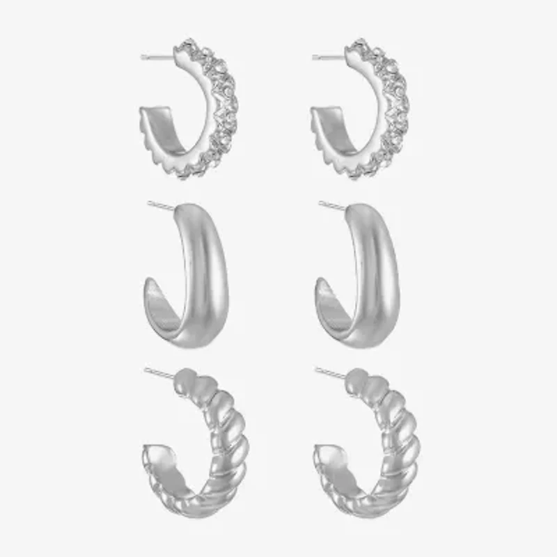 Liz Claiborne Twisted Huggie Hoop Womens Glass Hypoallergenic 3 Pair Earring Set