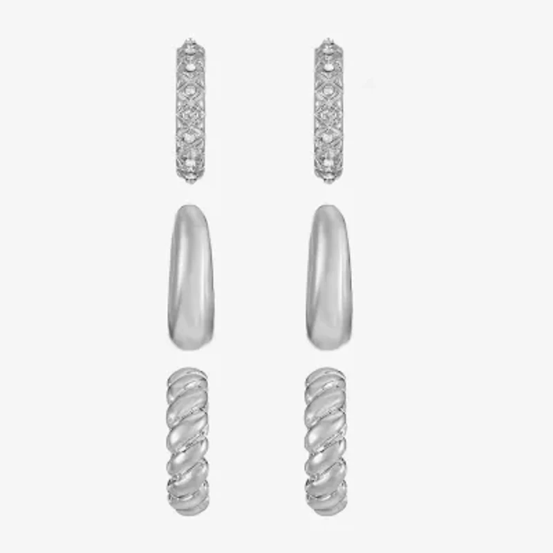 Liz Claiborne Twisted Huggie Hoop Womens Glass Hypoallergenic 3 Pair Earring Set