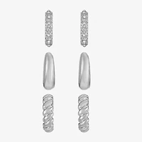 Liz Claiborne Twisted Huggie Hoop Womens Glass Hypoallergenic 3 Pair Earring Set