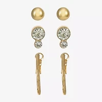 Liz Claiborne Stud & Hoop Womens Glass Hypoallergenic 3 Pair Earring Set