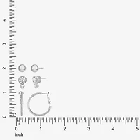 Liz Claiborne Stud & Hoop Womens Glass Hypoallergenic 3 Pair Earring Set