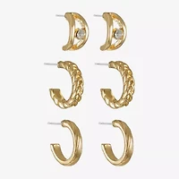 Liz Claiborne Braided & Textured Huggie Hoop Womens Glass Hypoallergenic 3 Pair Earring Set