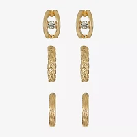 Liz Claiborne Braided & Textured Huggie Hoop Womens Glass Hypoallergenic 3 Pair Earring Set