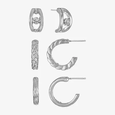 Liz Claiborne Braided & Textured Huggie Hoop Womens Glass Hypoallergenic 3 Pair Earring Set