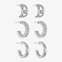 Liz Claiborne Braided & Textured Huggie Hoop Womens Glass Hypoallergenic 3 Pair Earring Set