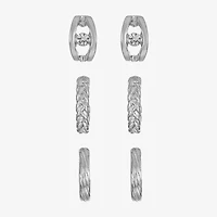 Liz Claiborne Braided & Textured Huggie Hoop Womens Glass Hypoallergenic 3 Pair Earring Set