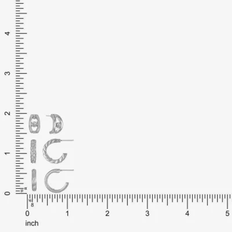 Liz Claiborne Braided & Textured Huggie Hoop Womens Glass Hypoallergenic 3 Pair Earring Set