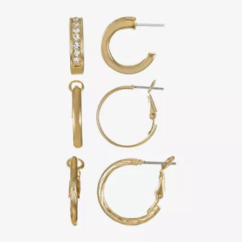 Liz Claiborne Huggie Hoop Womens Glass Hypoallergenic 3 Pair Earring Set