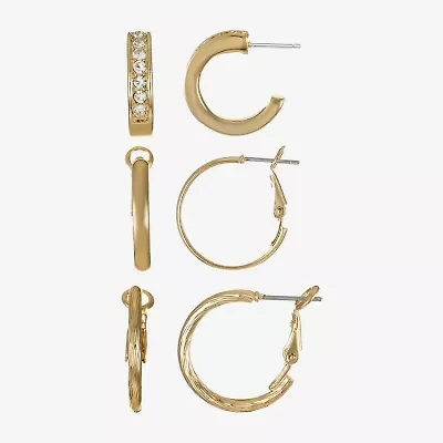 Liz Claiborne Huggie Hoop Womens Glass Hypoallergenic 3 Pair Earring Set