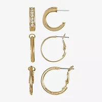 Liz Claiborne Huggie Hoop Womens Glass Hypoallergenic 3 Pair Earring Set