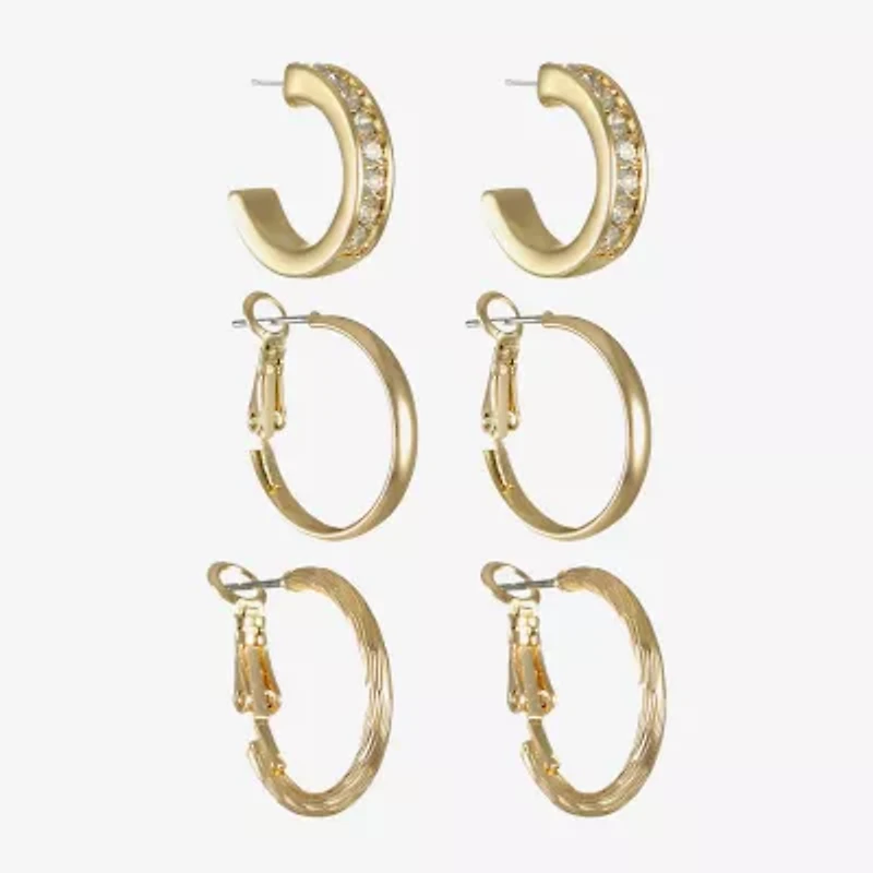 Liz Claiborne Huggie Hoop Womens Glass Hypoallergenic 3 Pair Earring Set