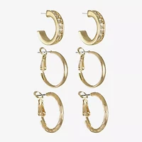 Liz Claiborne Huggie Hoop Womens Glass Hypoallergenic 3 Pair Earring Set