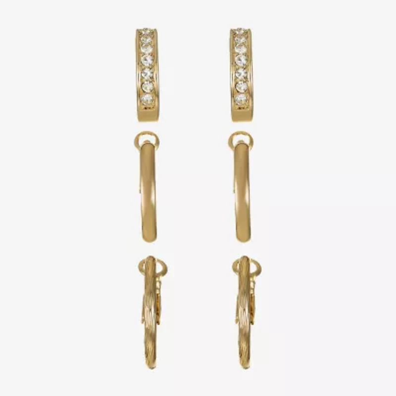Liz Claiborne Huggie Hoop Womens Glass Hypoallergenic 3 Pair Earring Set
