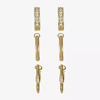 Liz Claiborne Huggie Hoop Womens Glass Hypoallergenic 3 Pair Earring Set